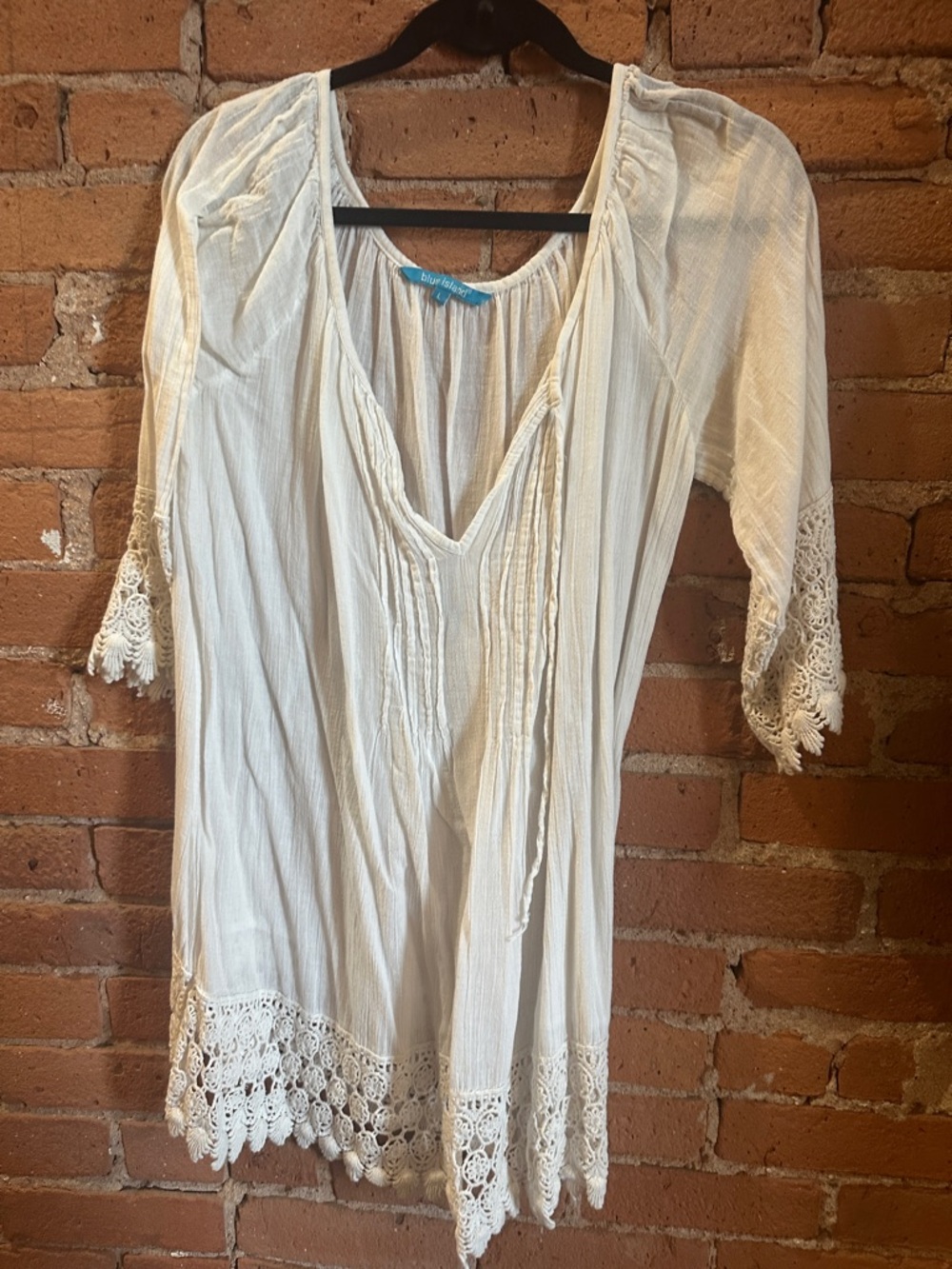 blue island Cream Lace-Trim Peasant Tunic